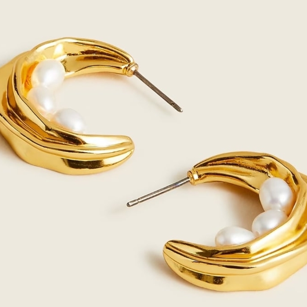 J.Crew Gold and Freshwater Pearl Crescent Earrings